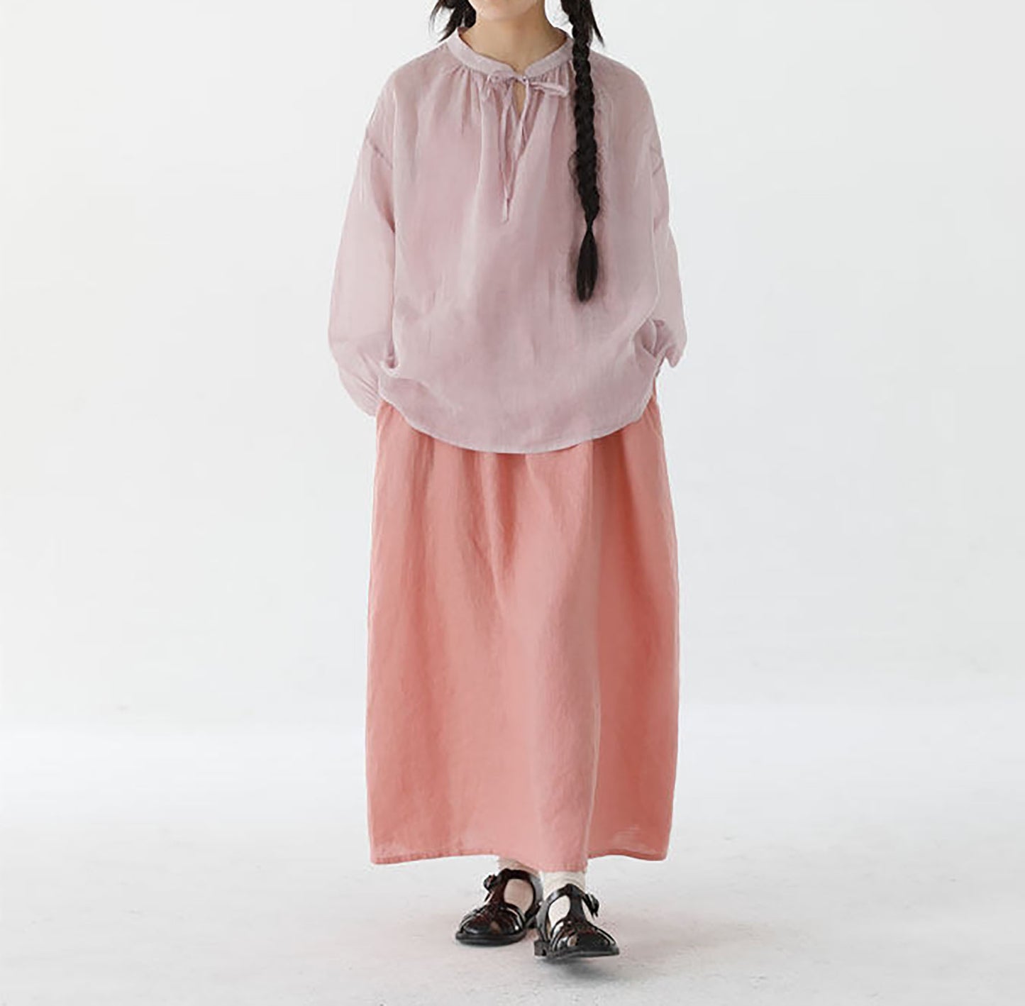 edoa High Counted Ramie Long Sleeves Blouse