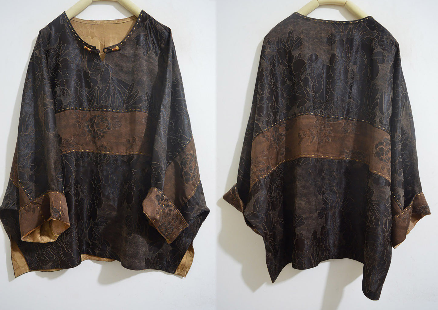 edoa Mud Silk Jacquard Patchwork Pullover