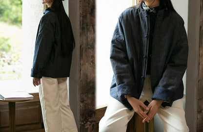 edoa Chinese Cheongsam Padded Denim Jacket