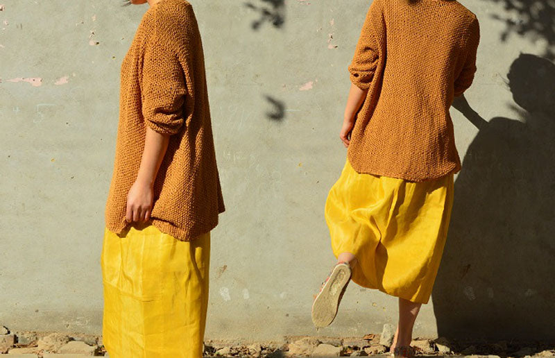 edoa Spring Silk Linen blend Midi Skirt 