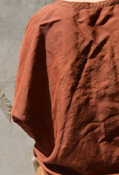 edoa Loose Fitting Reversible Mud Silk Top