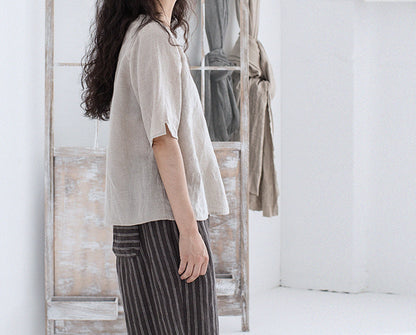 edoa Flax Linen Half Sleeve T-shirt