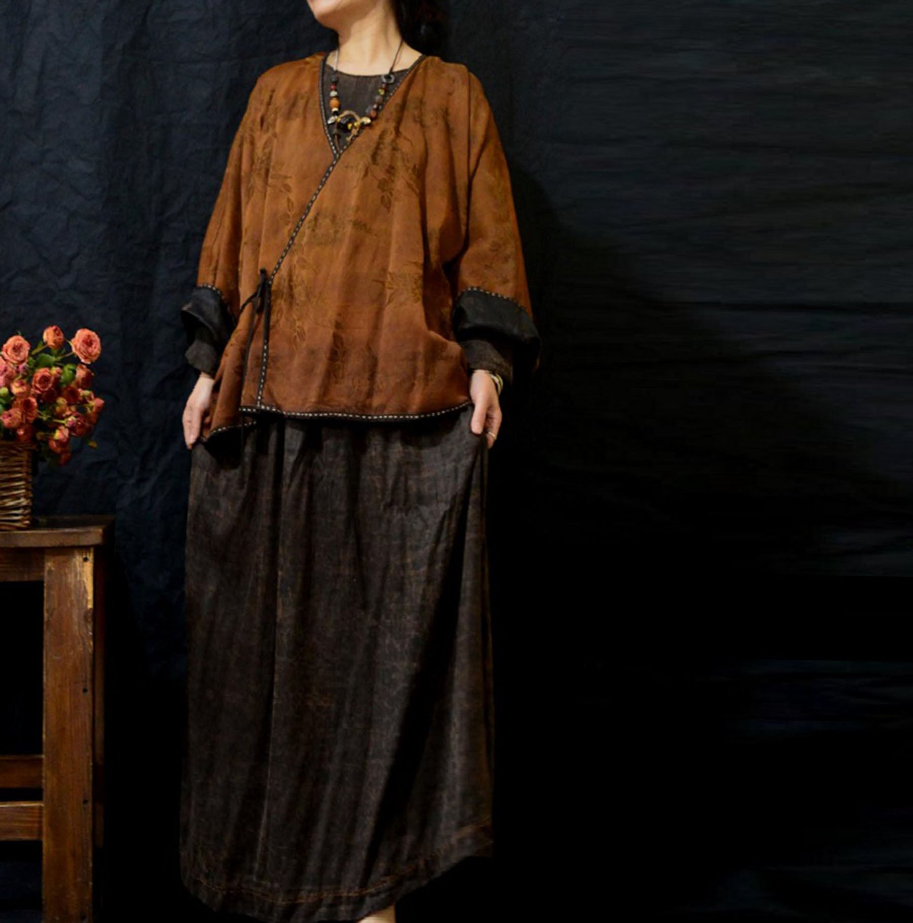 edoa Reversible Mud Silk Rayon Blend Jacquard Hanfu 