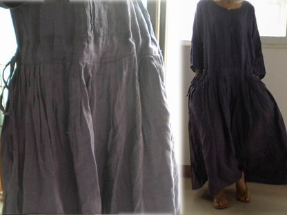 edoa Pintucked Dropped Waist Ramie Dress