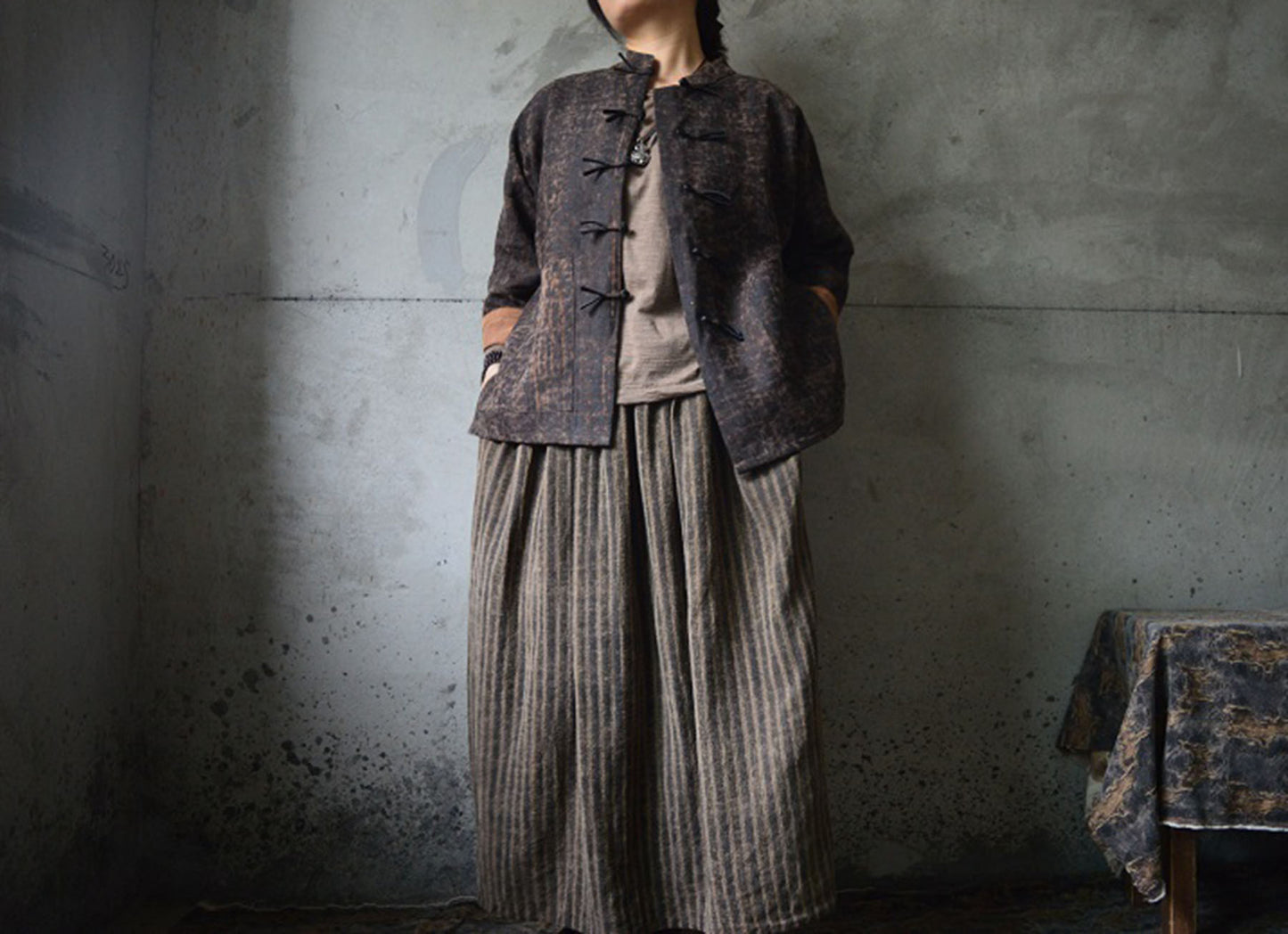 edoa Cracked Mud Silk Short Chinese Jacket