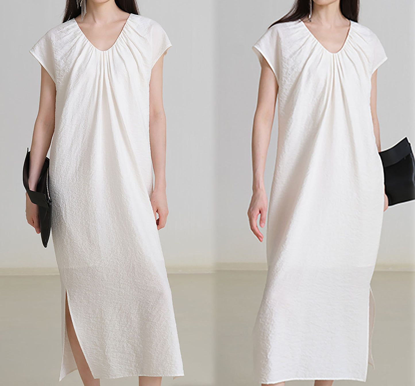 edoa Elegant Silk Gathered Dress 