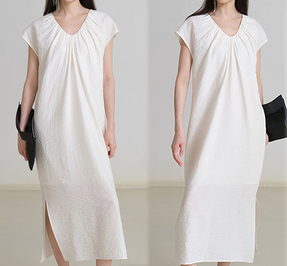 edoa Elegant Silk Gathered Dress 