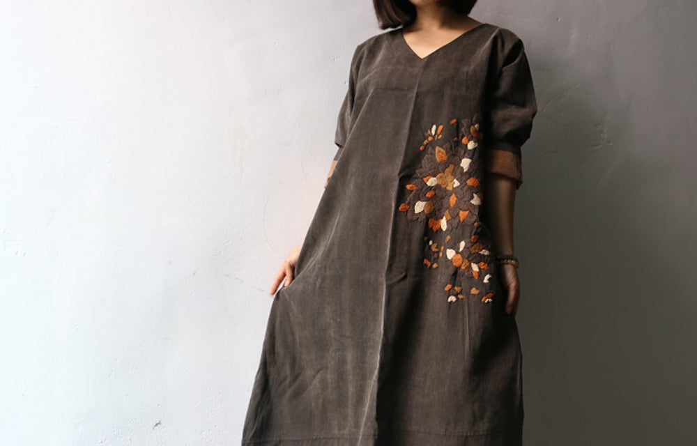 edoa Hand Embroidered Mud Silk Dress