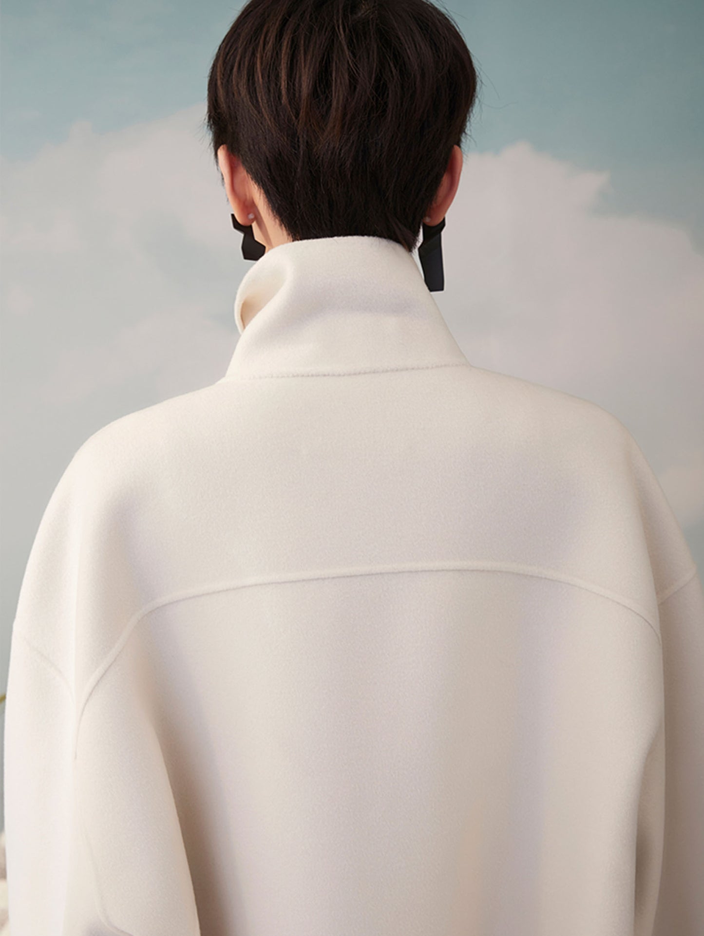 edoa  Double Faced Wool High-low Neck Short Coat 