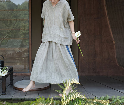 edoa Crinkled Linen Split Neck Tunic