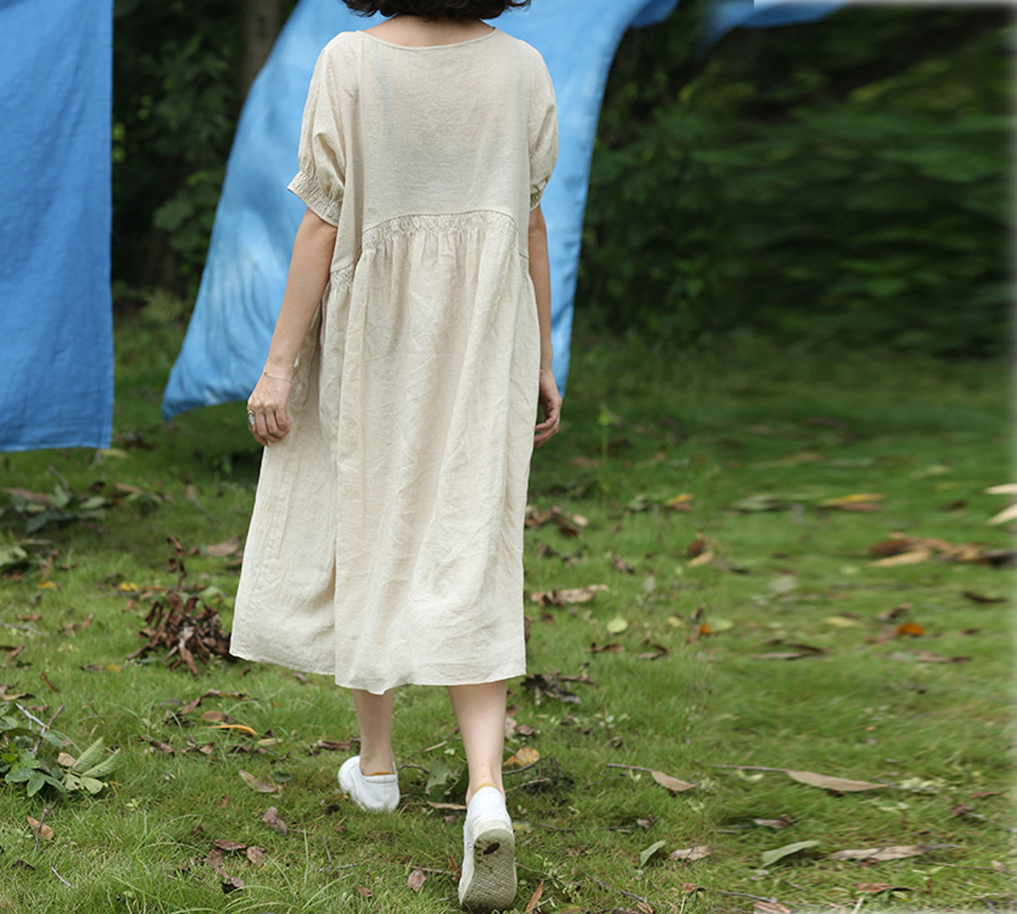 edoa French Linen Empire Style Dress 