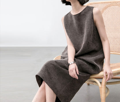 edoa Cracked Mud Silk Sleeveless Coccon Dress