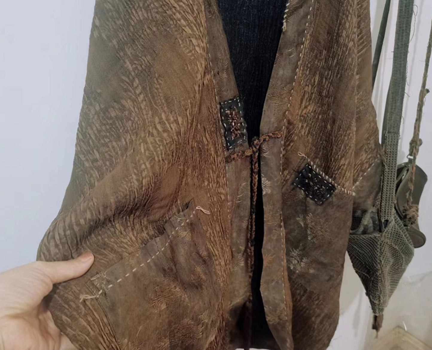 edoa Reversible Crinkled Mud Silk Jacquard Jacket