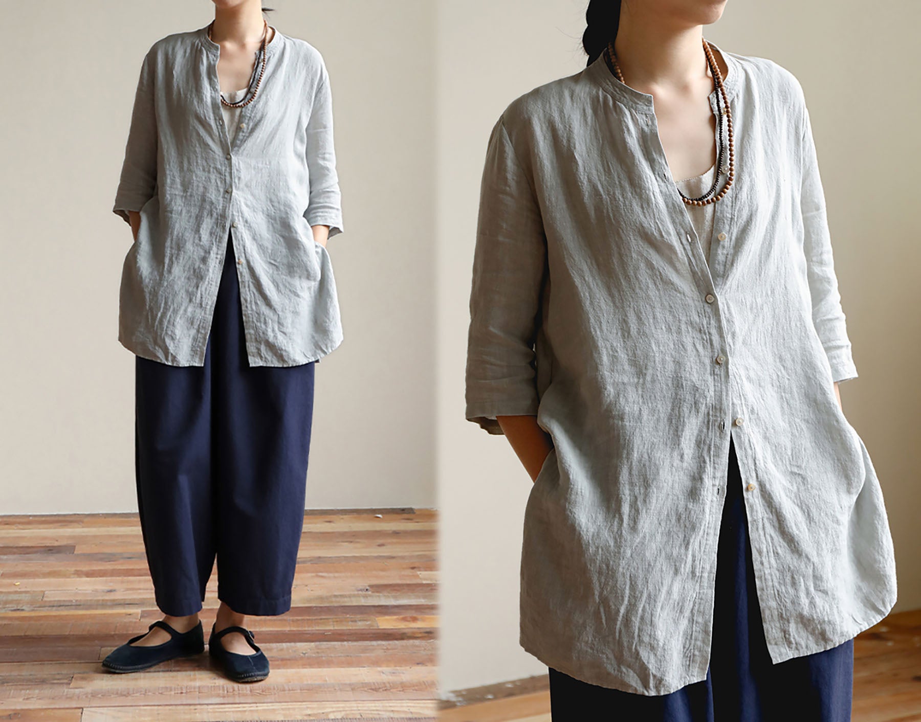 edoa Gray Linen Shirt