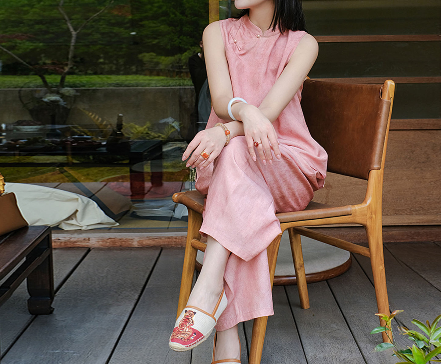 edoa Distressed Plant Dyed Tussah Silk Qipao