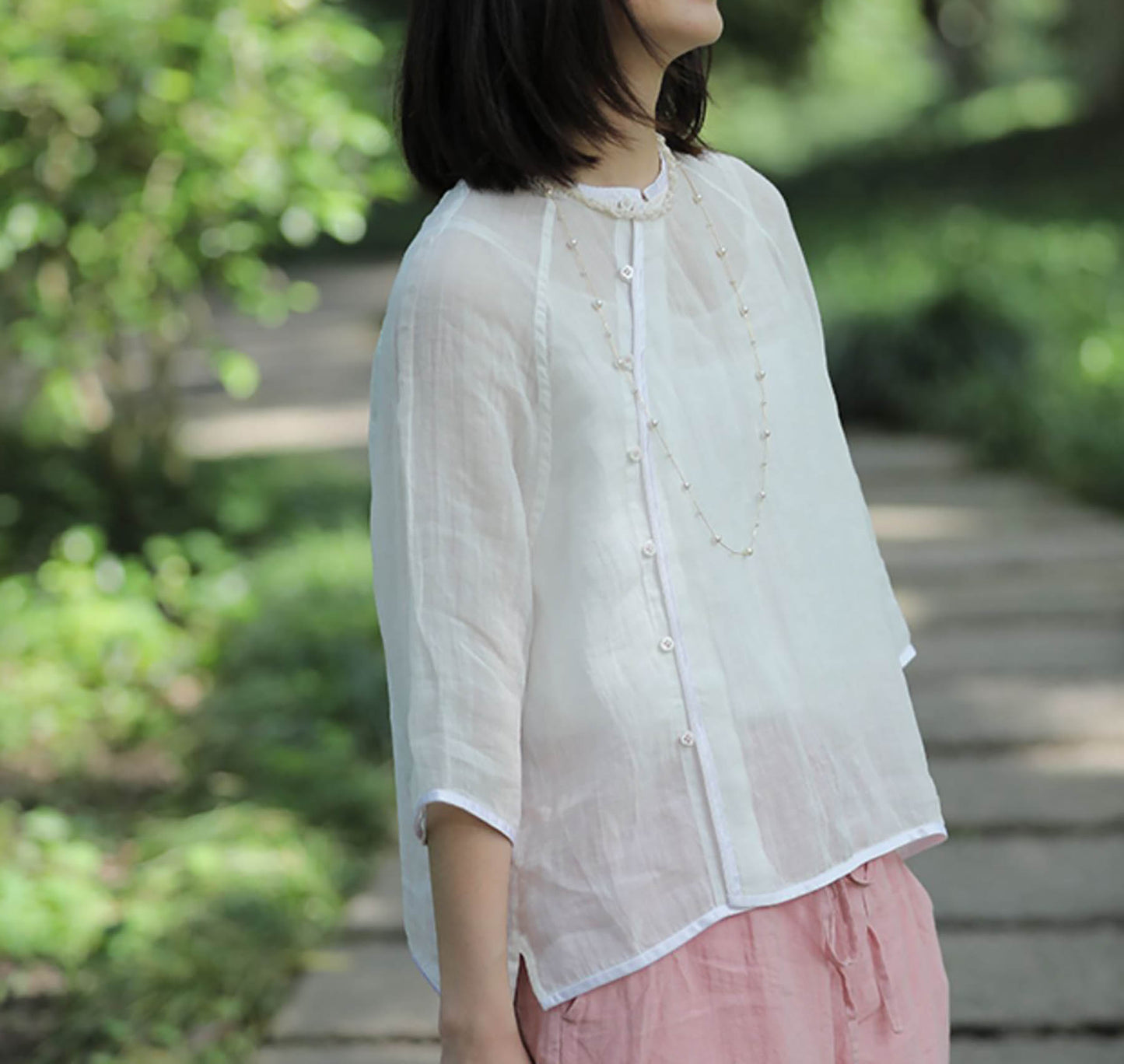 edoa Thin High Count Ramie Chinese Blouse