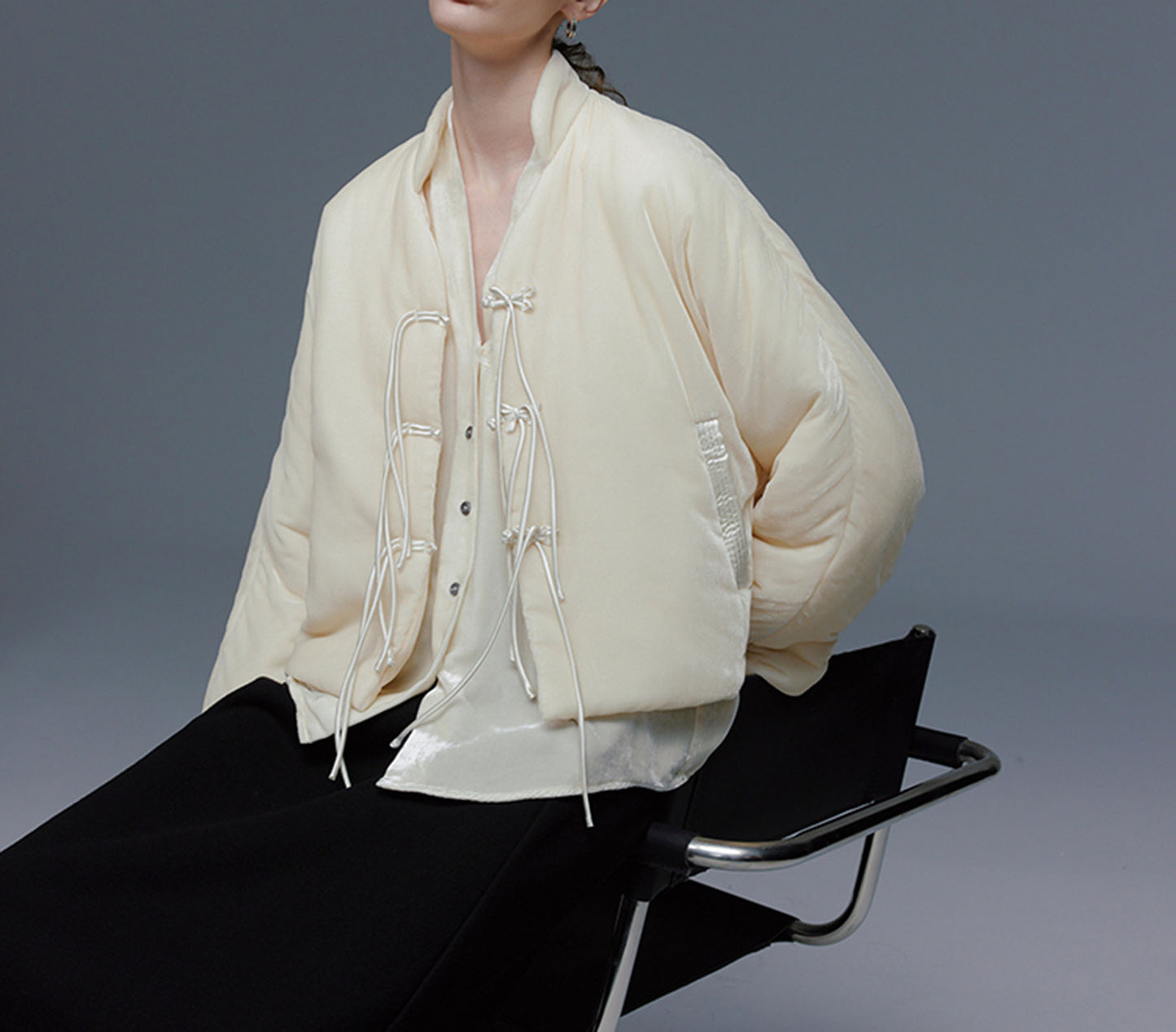 edoa Silk Velvet Quilted Crop Jacket