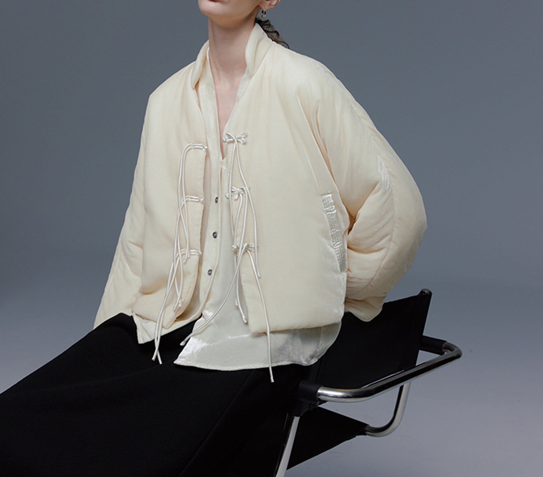 edoa Silk Velvet Quilted Crop Jacket