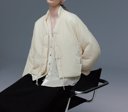 edoa Silk Velvet Quilted Crop Jacket