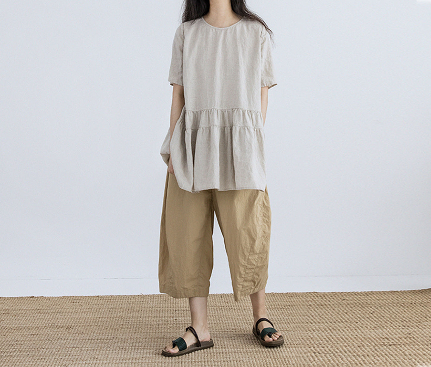 edoa Washed Linen Peplum Shirt