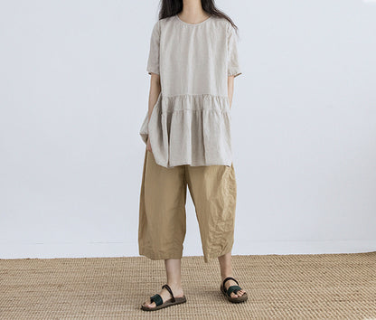 edoa Washed Linen Peplum Shirt