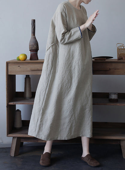 edoa Flax Linen Bracelet Sleeves A-line Dress