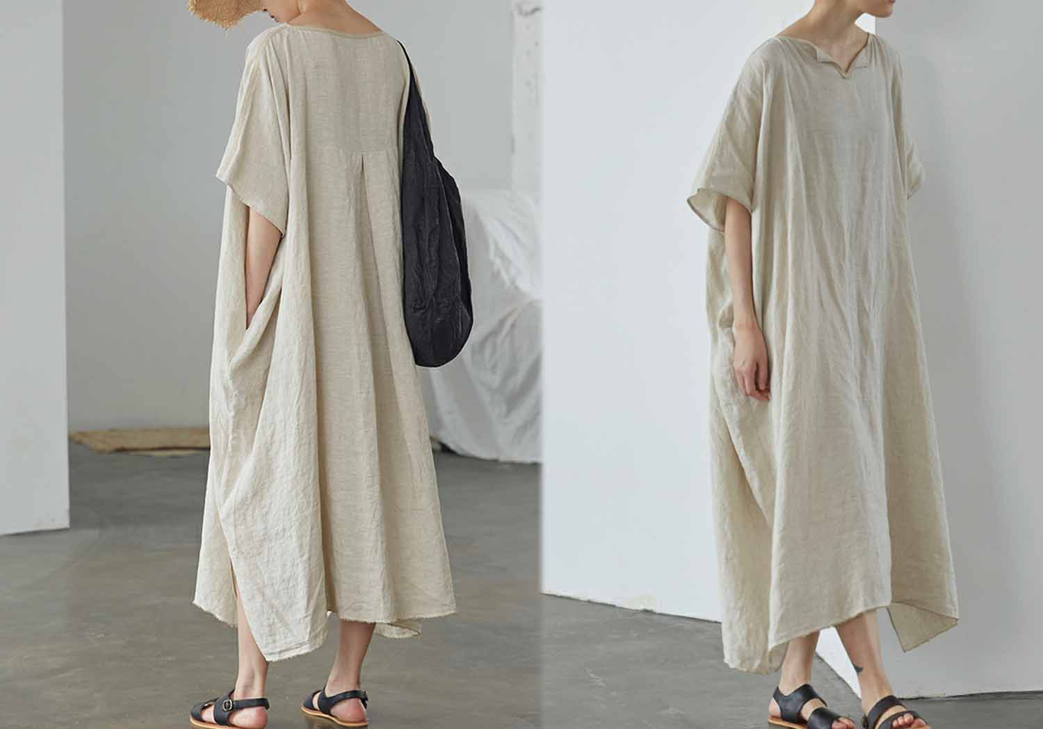 edoa Flax Linen Kaftan Dress
