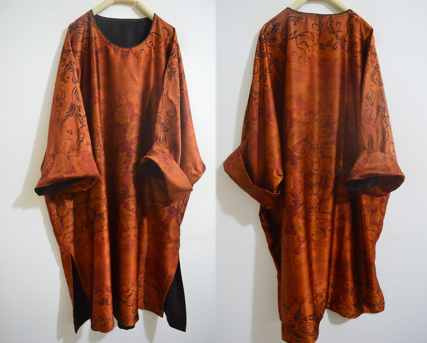 edoa Oversized Printed Mud Silk Charmeuse Kaftan Dress