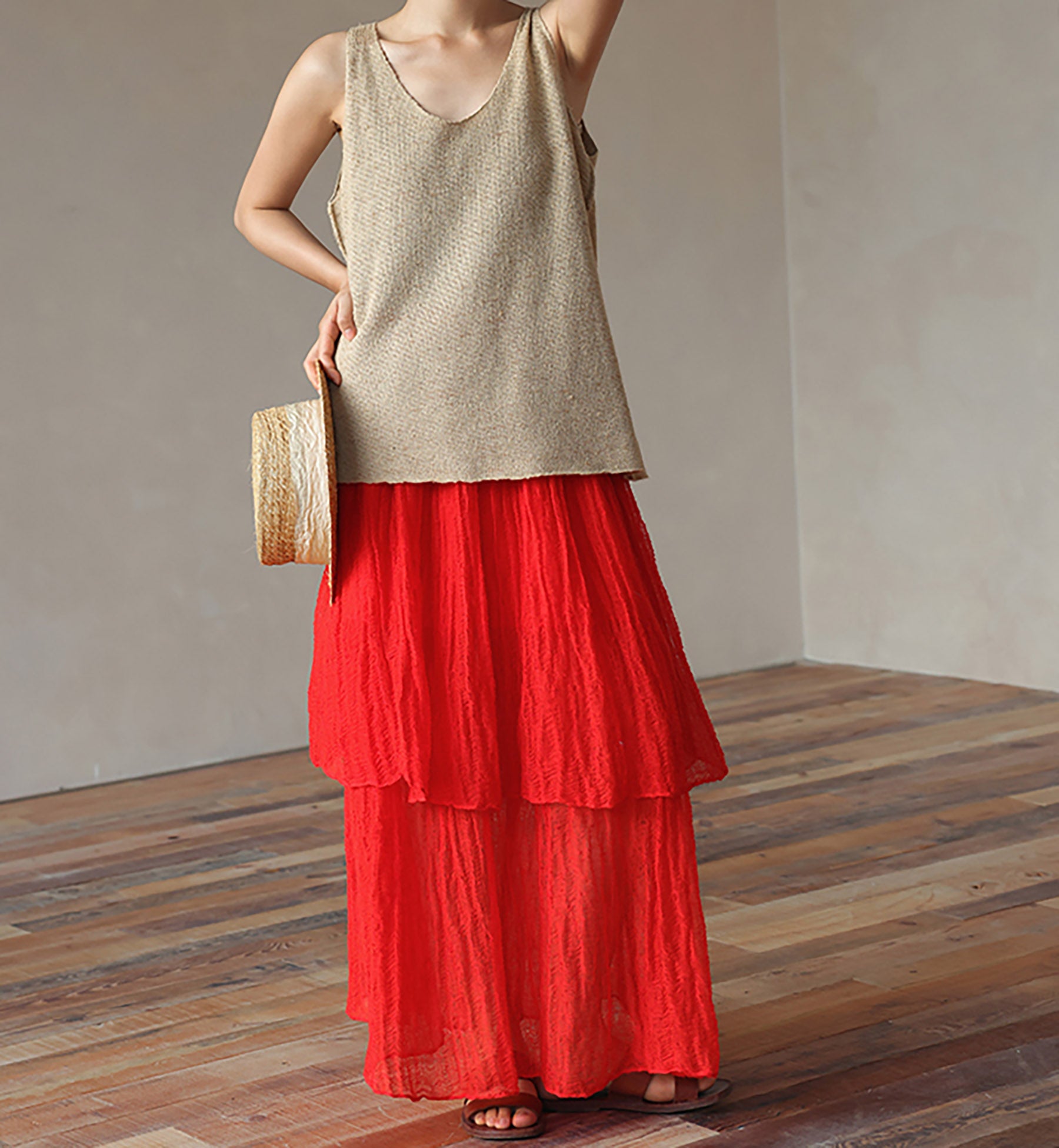 edoa Elegant Crushed Linen Gauzy Skirt