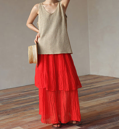 edoa Elegant Crushed Linen Gauzy Skirt