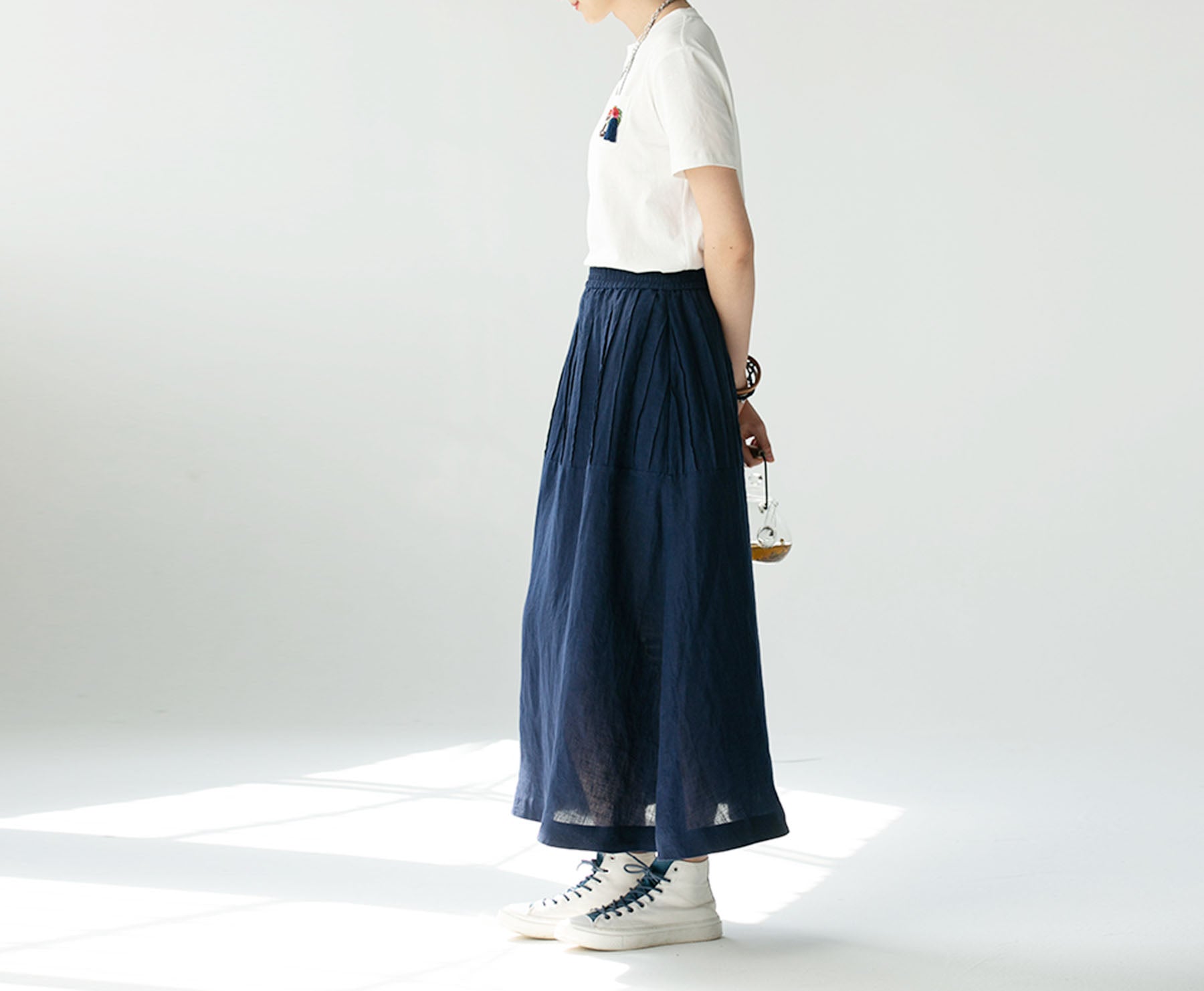 edoa PIntucked Linen A-line Skirt