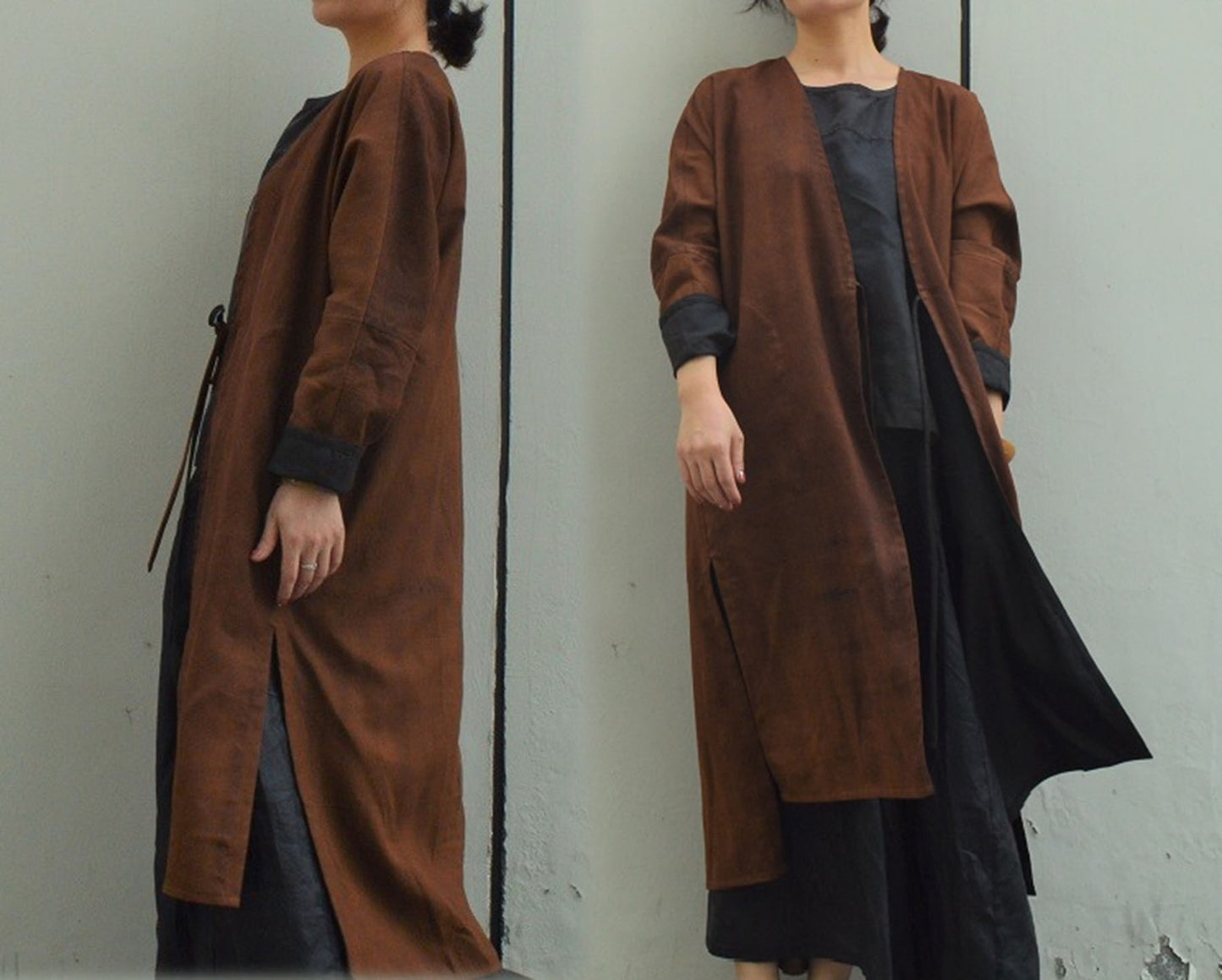 edoa Reversible Mud Silk Dust Coat