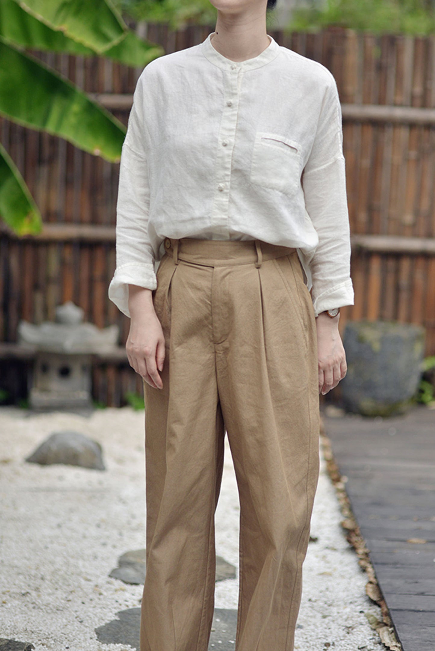 edoa Stand Collar Linen Chinese Shirt 