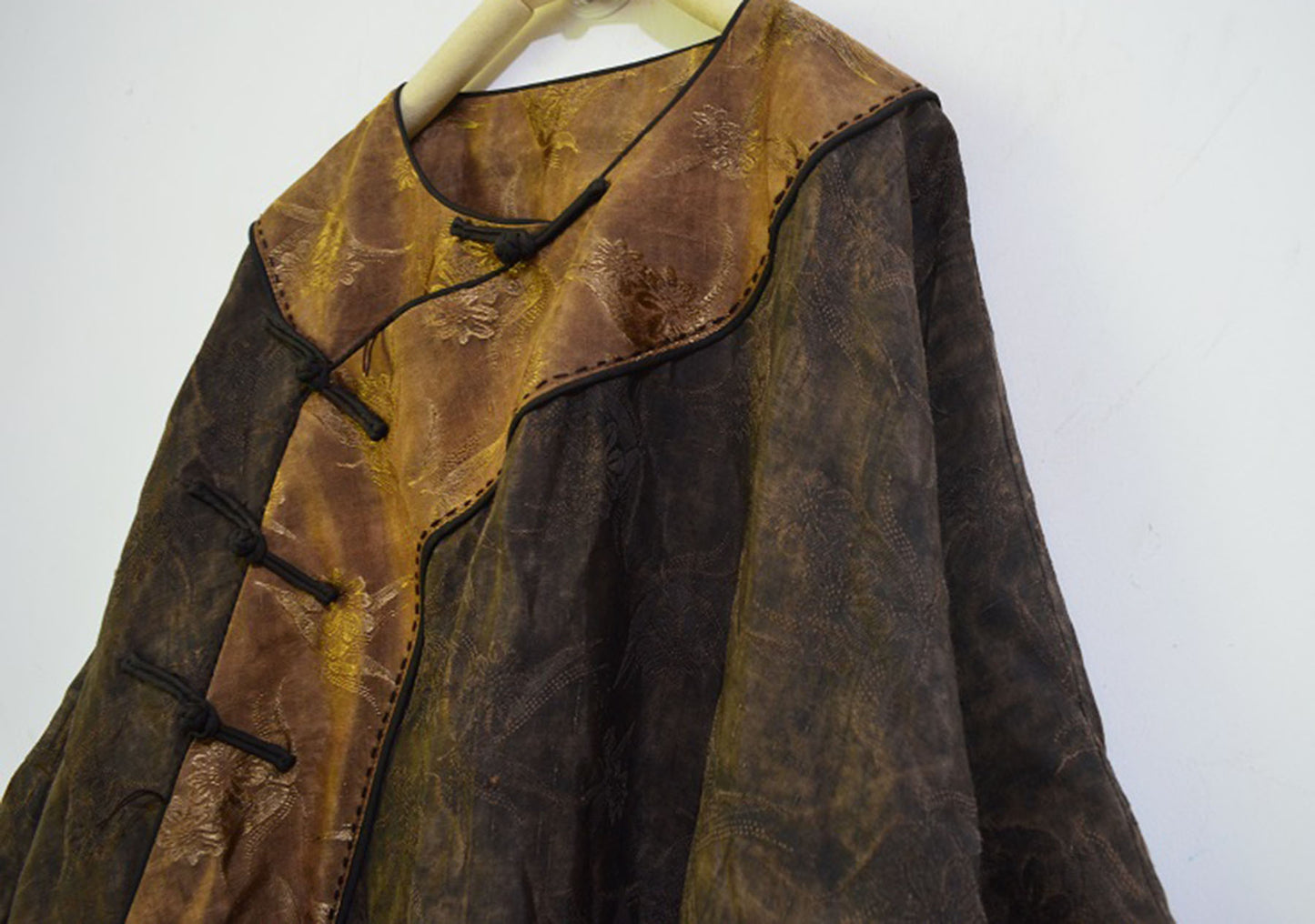 Oversized Mud Silk Linen Blend Jacquard Qipao dr0140 A872