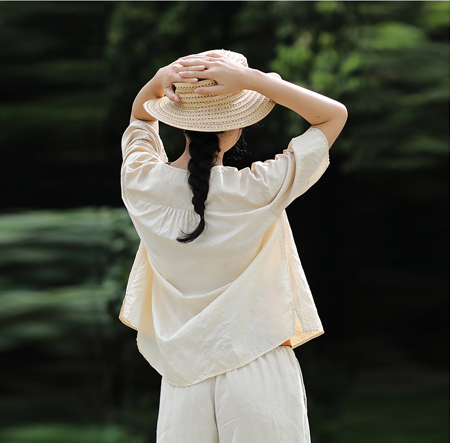 edoa Tussah Dupioni Silk V-neck Blouse