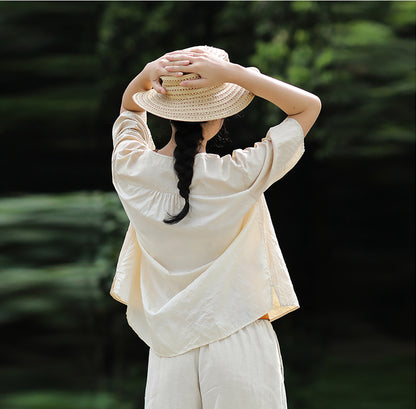 edoa Tussah Dupioni Silk V-neck Blouse