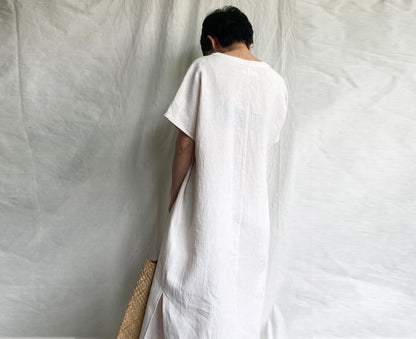 edoa Loose Linen Orient Tunic Dress