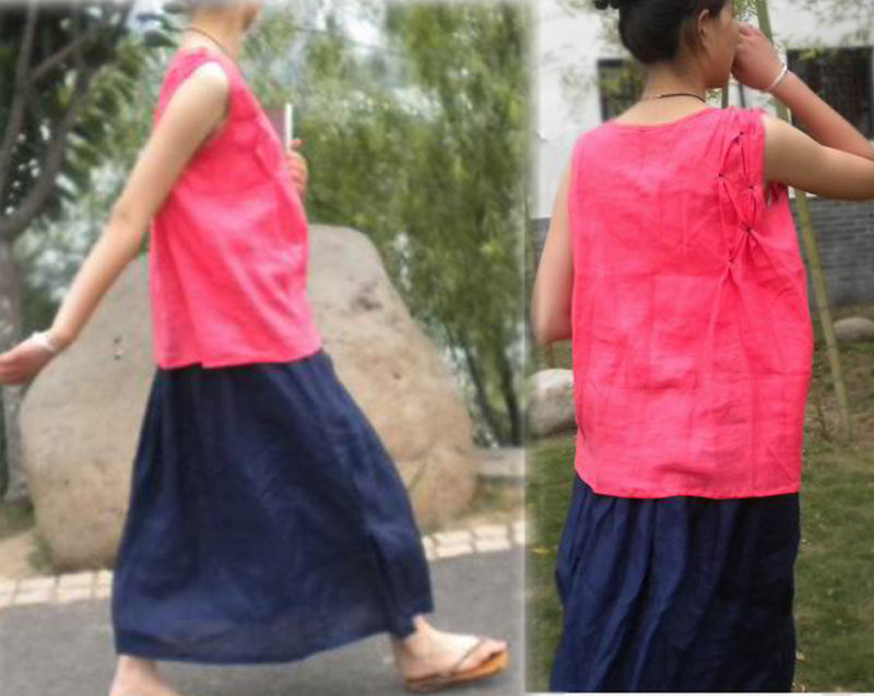 edoa Hand Ruched High Counted Linen Tank