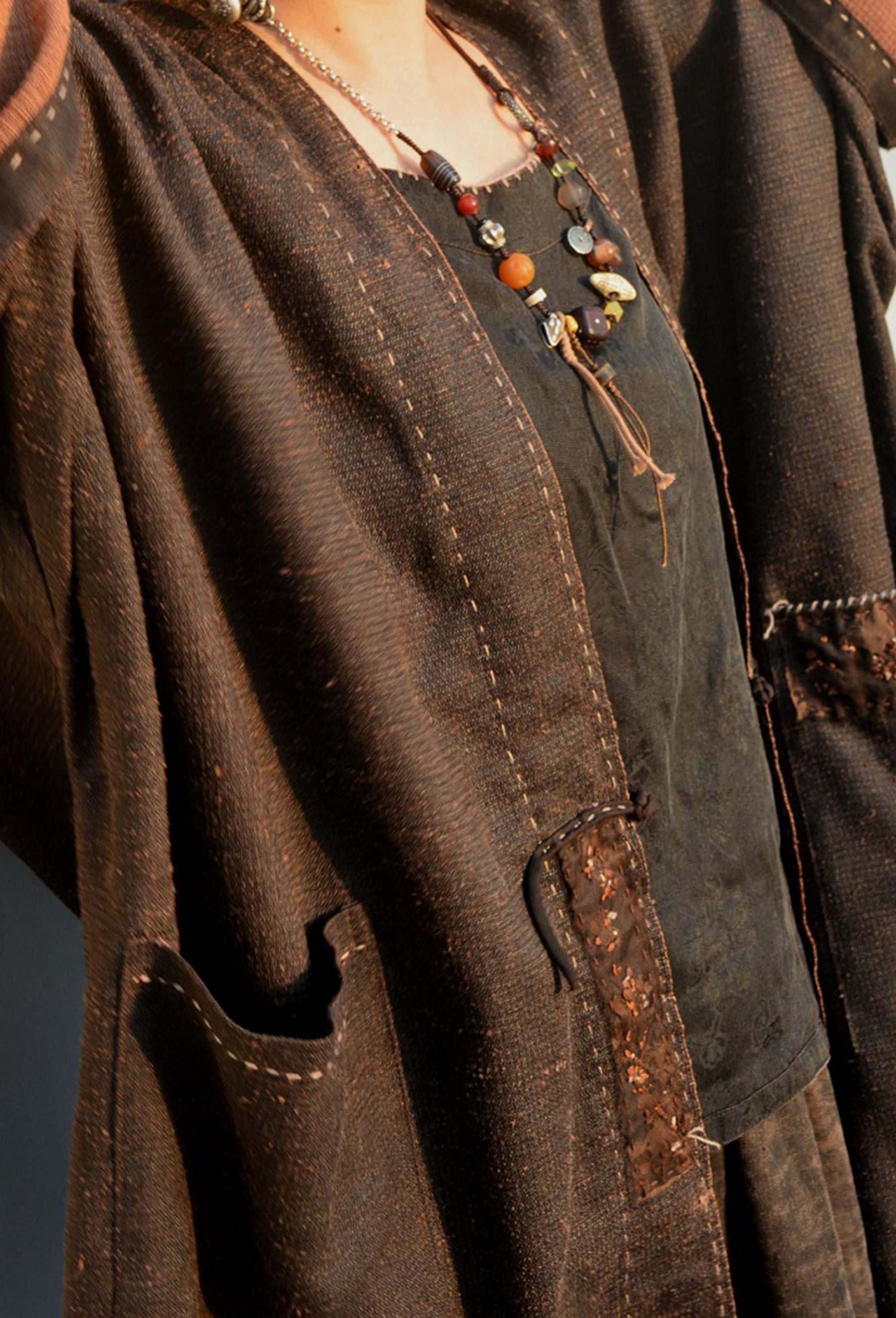 edoa Reversible Mud Tussah Silk Dust Coat