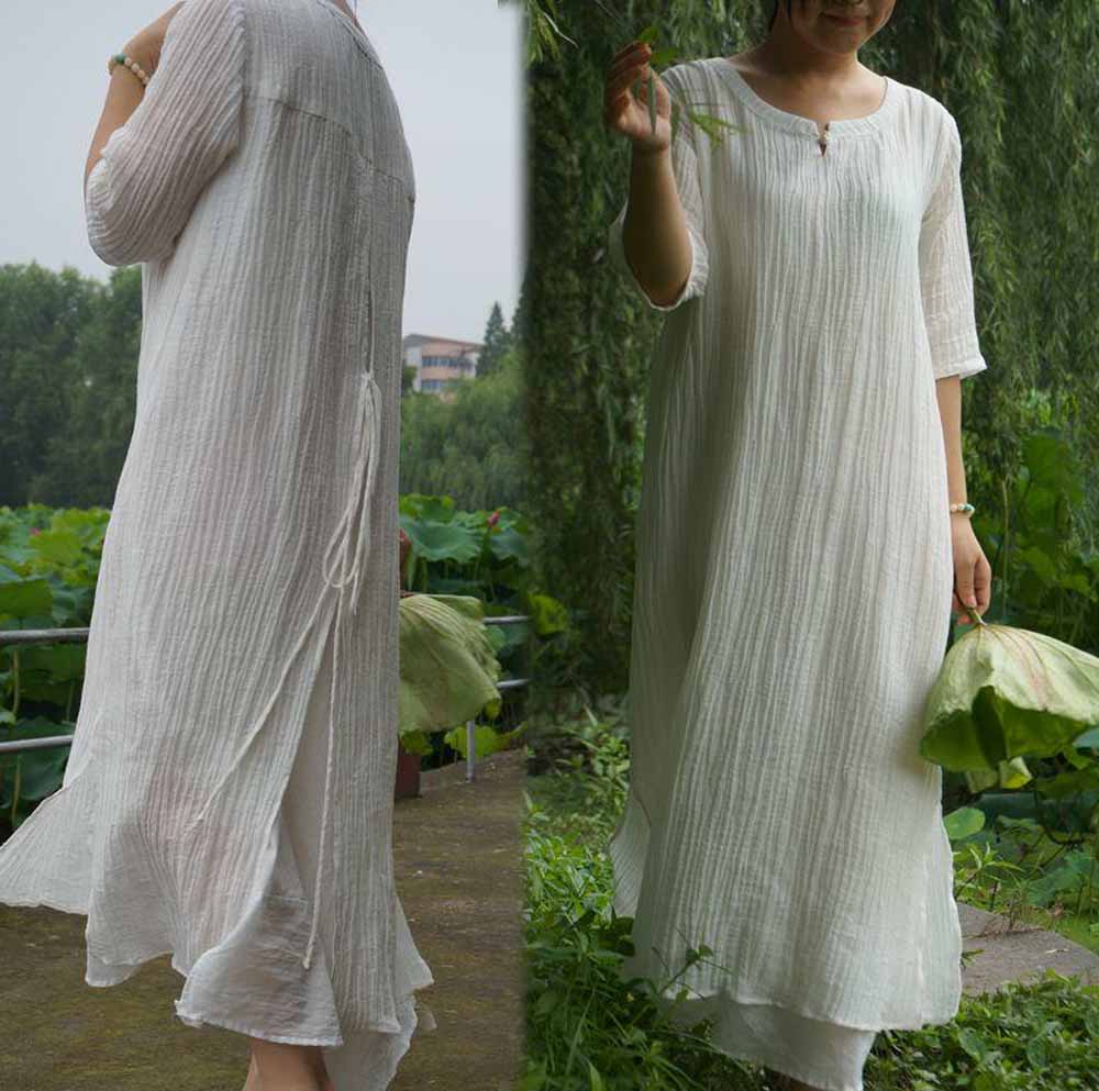 edoa Crinkled Ramie Cotton Blend Dress 