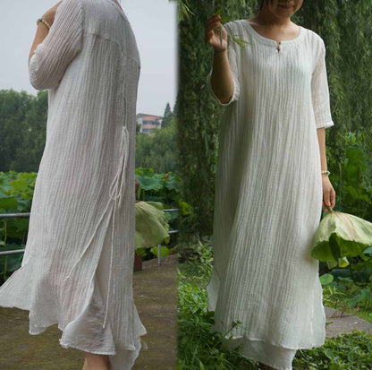edoa Crinkled Ramie Cotton Blend Dress 