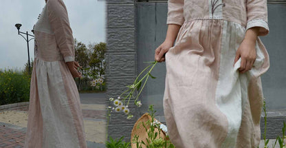 edoa Hemp Linen Patchwork Dress