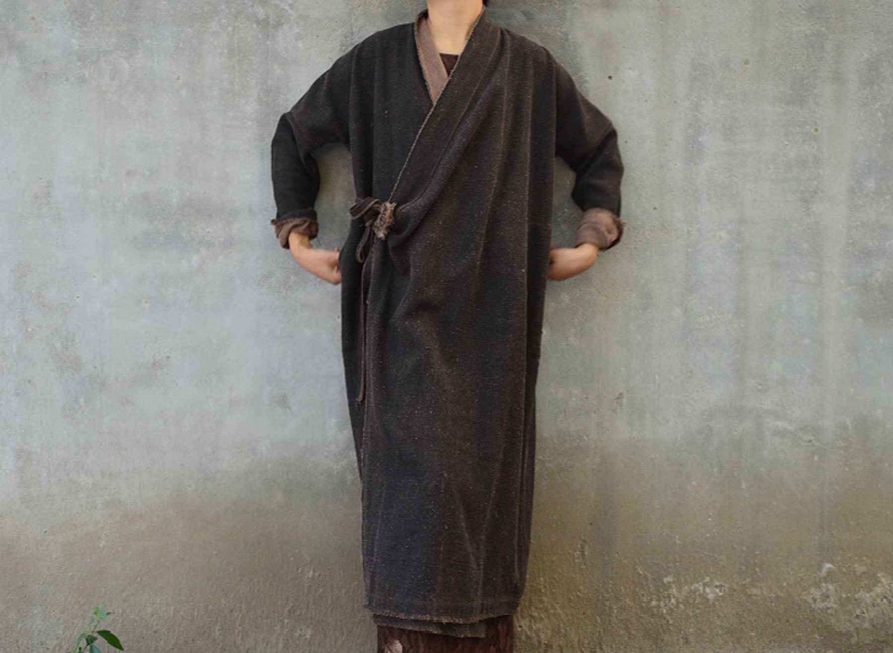 edoa Reversible Tussah Silk Wrap Coat
