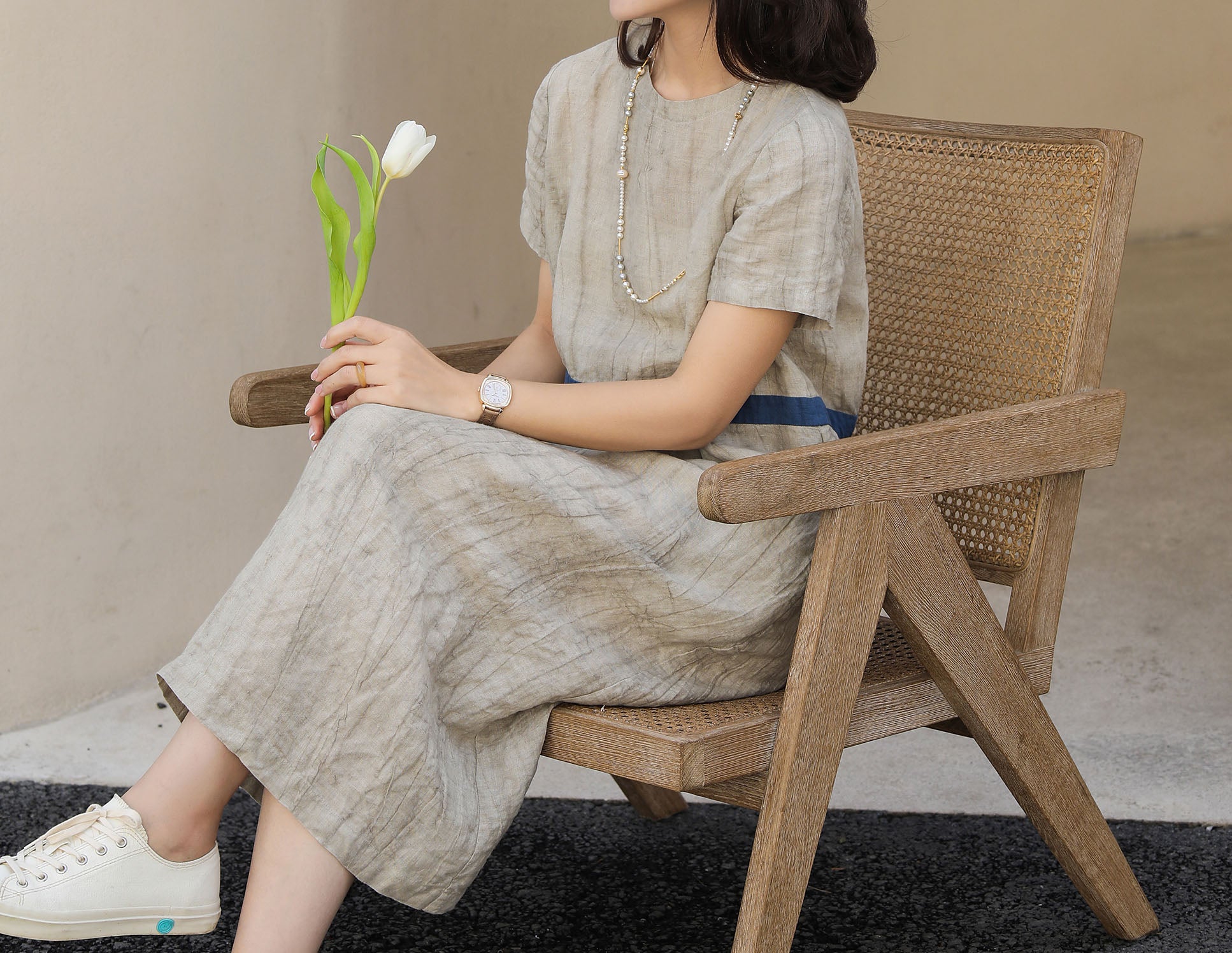 edoa Two Tone Crinkled Linen Dress