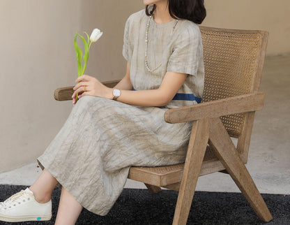 edoa Two Tone Crinkled Linen Dress