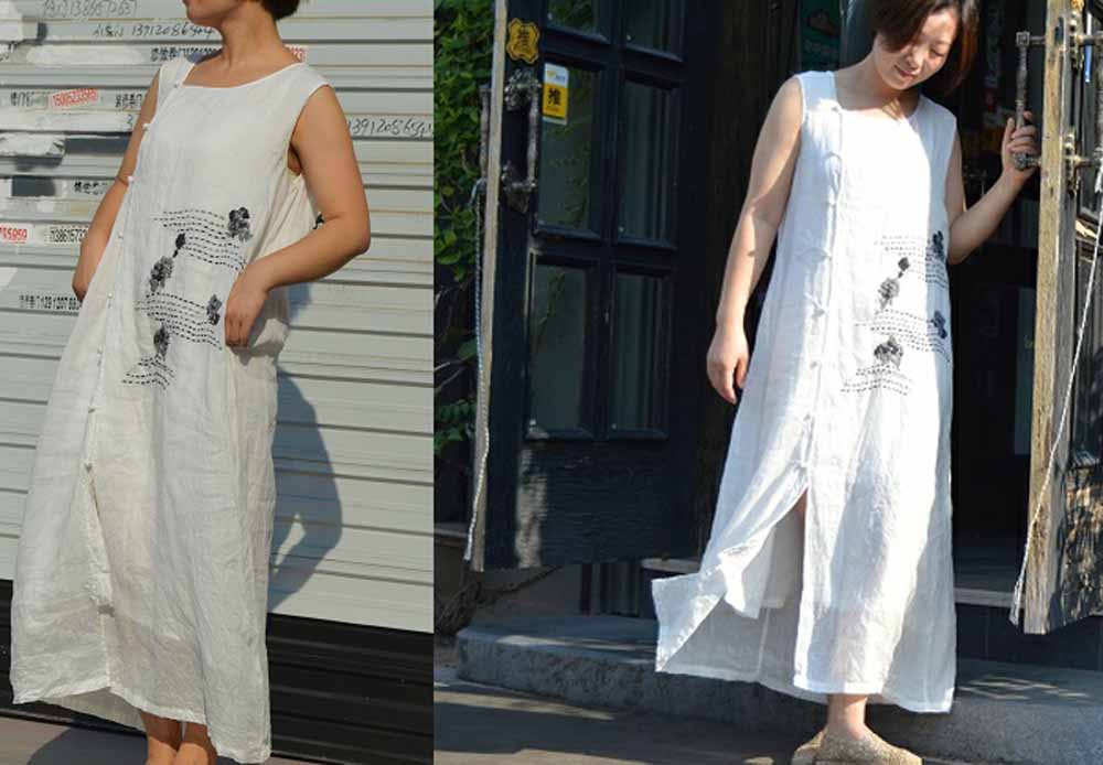 High Counted Ramie Dress with Hand Embroidery dr0356 492