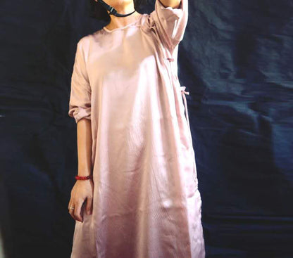 edoa Silk Hammered Satin Cheongsam Dress
