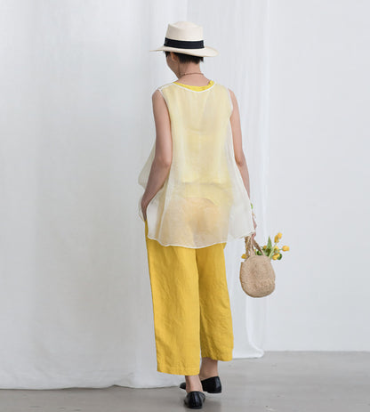 edoa White Mulberry Silk Organza Tank Top