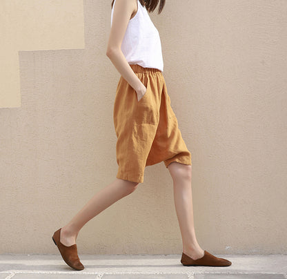 edoa Loose Drop Crotch Linen Harem Pants