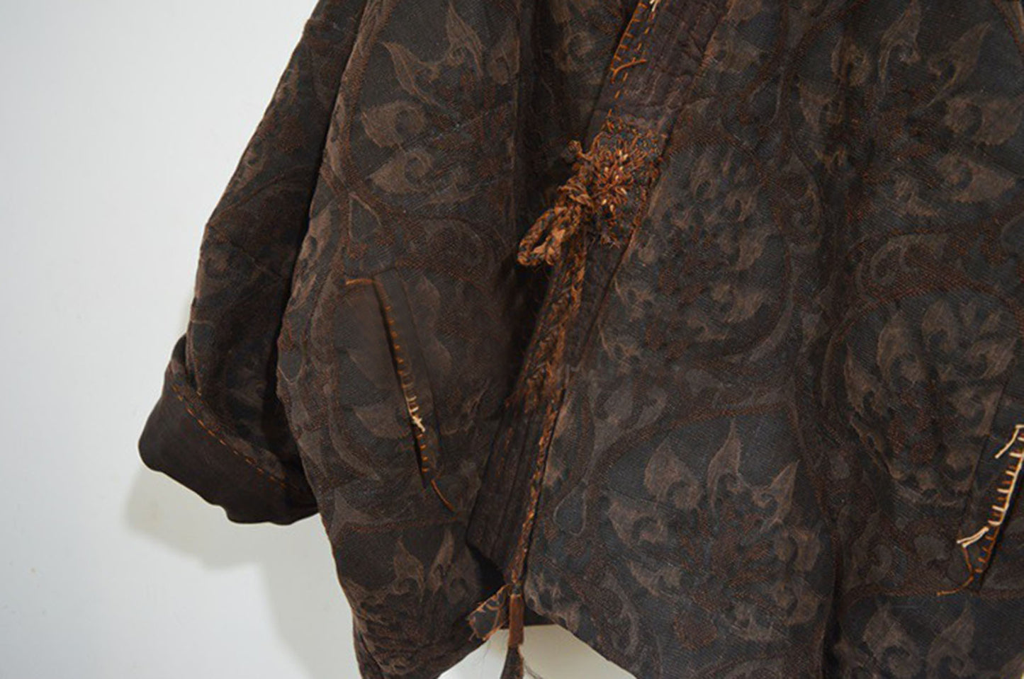 Mud Tussah Silk Jacquard Goose Down Chinese Coat co0187 X035